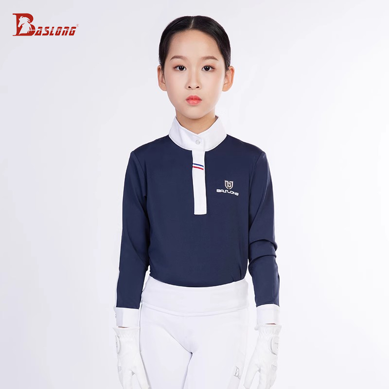 Polo Shirt Equestrian - Baslong 乗馬服キッズ Tシャツトップ長袖日焼け止め通気性ポロシャツ女の子乗馬競技騎士服