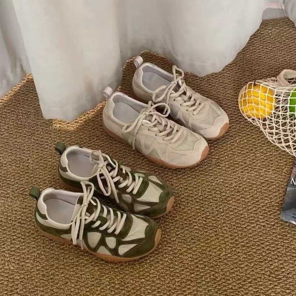 Outdoor Sports Shoes - ヴィンテージパッチワークレースアップスニーカー女性用ソフトノンスリップラバーソールライトデイリーウォーキングトレーニングカジュアルアウトドアスポーツシューズ
