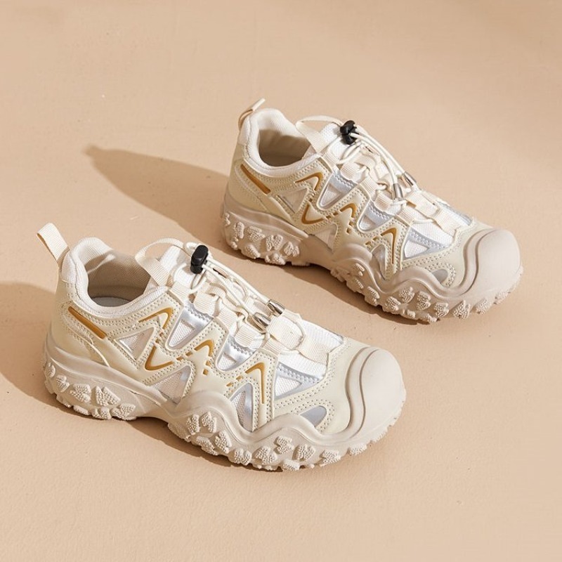 Outdoor Sports Shoes - レディースアウトドアトレッキングスニーカー メッシュ通気性 滑り止め 厚底プラットフォームシューズ 女性用 クイックプルレース