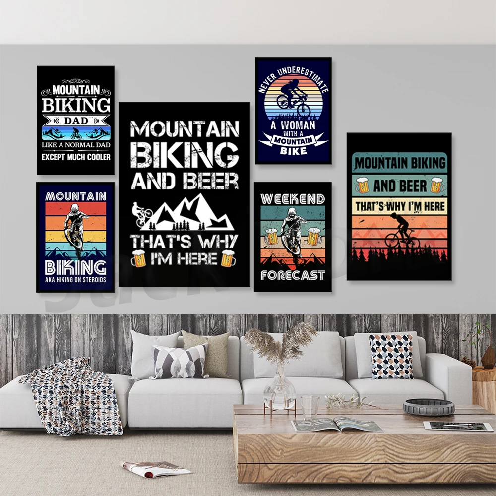 ゴーマウンテンバイクプリントキャンバス絵画レトロ旅行ポスター - Outdoor Sport Live のレビューと価格