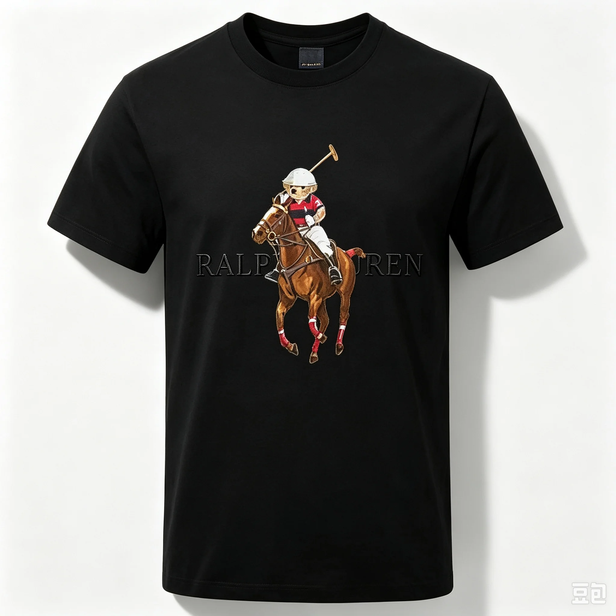 2026年版、黒地に刺繍が施された乗馬用Tシャツ。テディベア - Polo Shirt Equestrian のレビューと価格